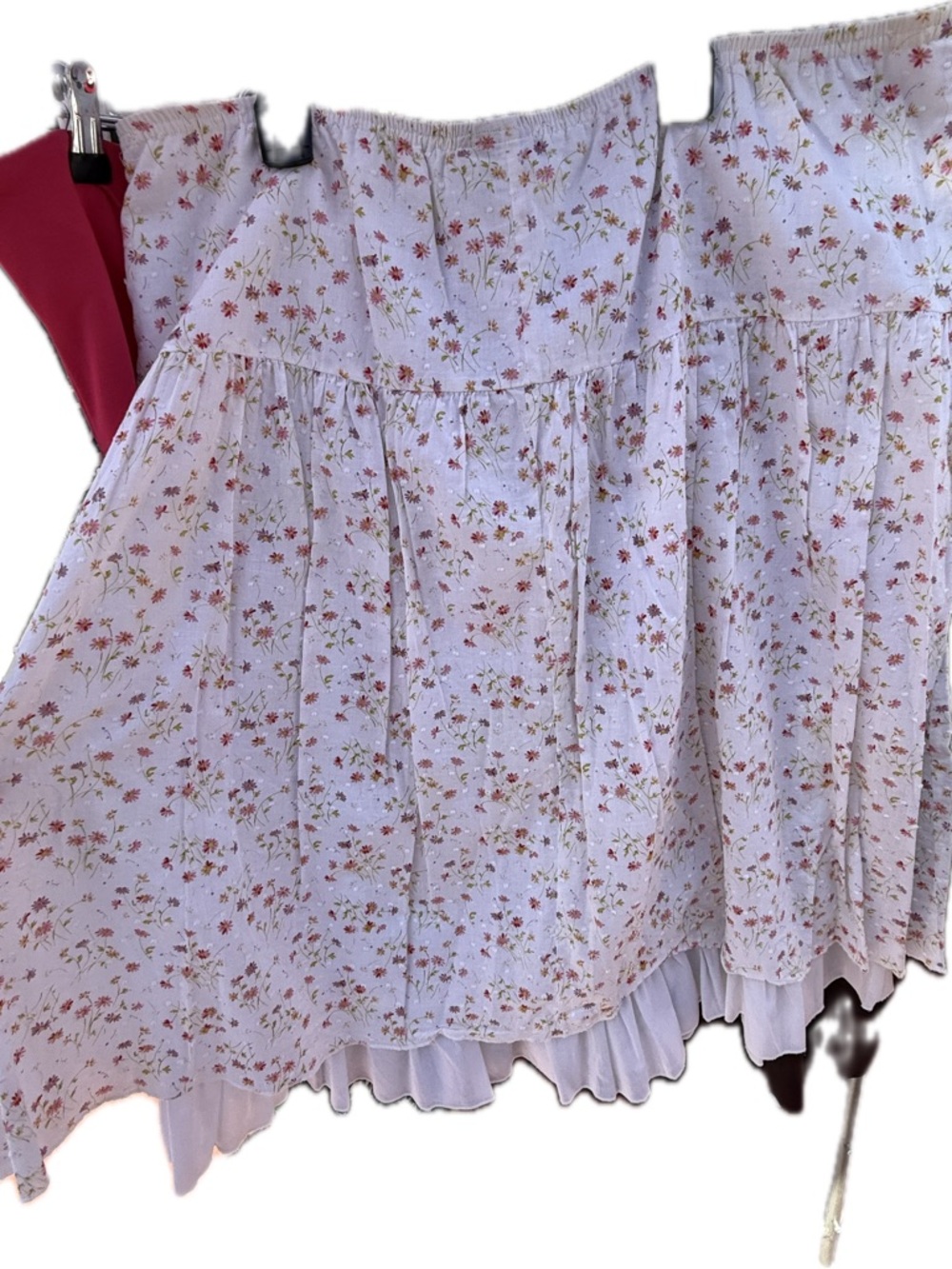 Light Floral A-Line Skirt - White with Pink Flowers